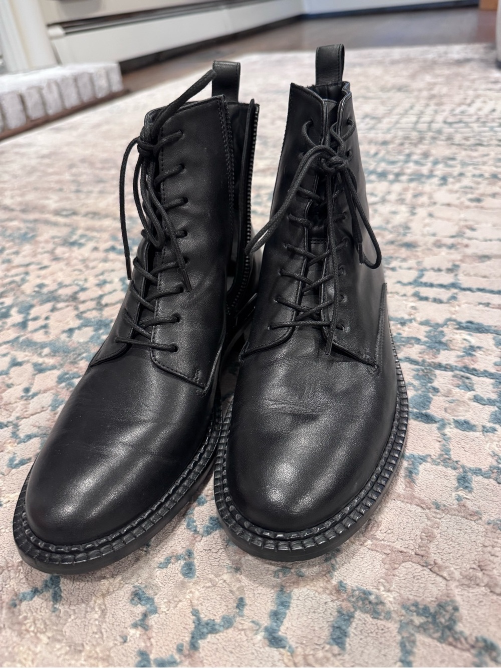 Vince Black Lace-Up Women’s Combat Boots - Sleek Leather Look